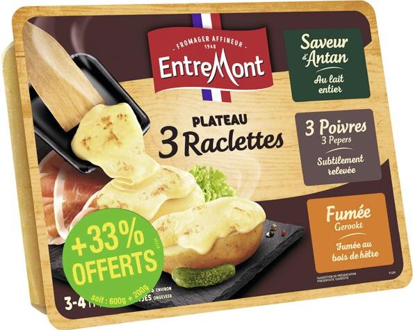 Plateau 3 Raclettes Saveur d’Antan + 3 Poivres + Fumée 28% MG