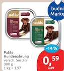 Hundenahrung von Pablo für 0,59 € bei budni im Angebot Hundenahrung von Pablo im aktuellen budni Prospekt