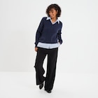 Pull torsades effet 2-en-1 chemise bleu marine femme dans le catalogue La Halle