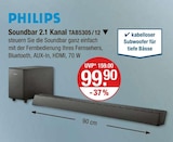 Soundbar 2.1 Kanal TAB5305/12 im V-Markt Prospekt Soundbar 2.1 Kanal TAB5305/12 von Philips im aktuellen V-Markt Prospekt für 99,90 €