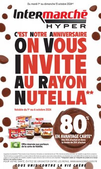 Prospectus Intermarché de la semaine "C'EST NOTRE ANNIVERSAIRE ON VOUS INVITE AU RAYON NUTELLA" avec 1 pages, valide du 01/10/2024 au 13/10/2024 pour Rennes et alentours