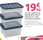 Mr.Bricolage Ajaccio - Promo Lot de 3 boîtes de rangement multi-usages 24 L avec couvercle Promo Lot de 3 boîtes de rangement multi-usages 24 L avec couvercle à 19,90 € dans le catalogue Mr.Bricolage à Ajaccio