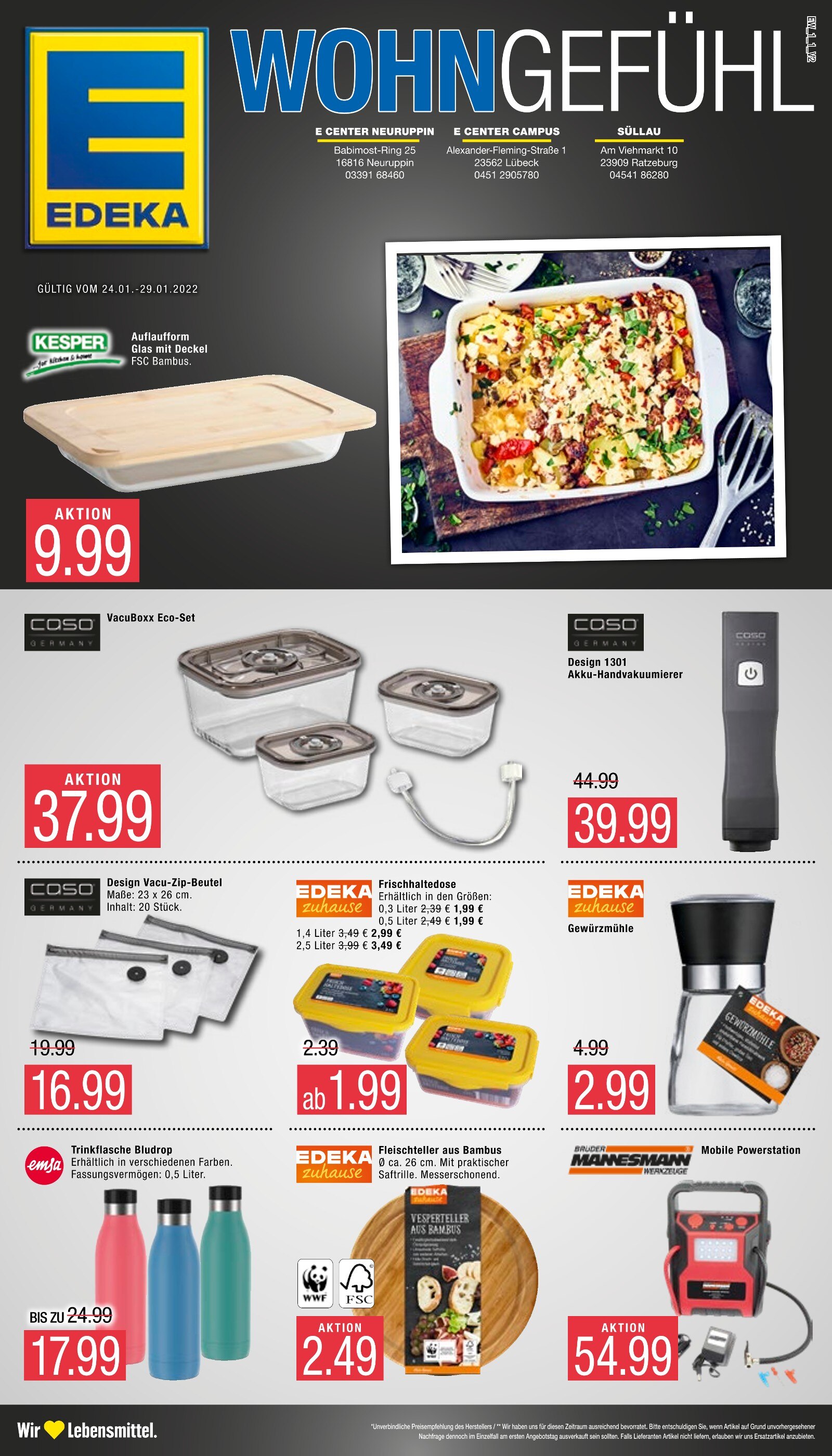 EDEKA Prospekt für Lübeck mit 4 Seiten EDEKA Prospekt für Lübeck: "WOHNGEFÜHL", 4 Seiten, 24.01.2022 - 29.01.2022