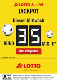 Lotto Baden-Württemberg Prospekt: "Diesen Mittwoch rund 35 Mio. im Jackpot", 1 Seite, 20.03.2023 - 22.03.2023