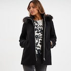 Manteau zippé capuche fausse fourrure noir femme en promo chez La Halle Nantes à 41,99 €
