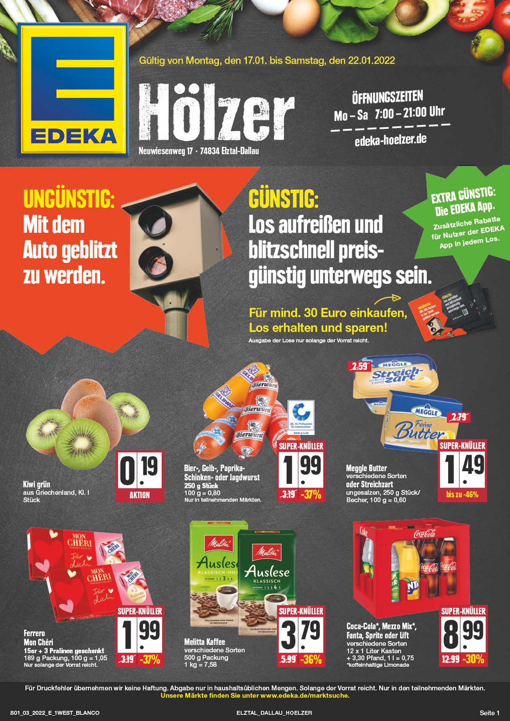 EDEKA Prospekt für Mosbach mit 24 Seiten EDEKA Prospekt für Mosbach: "Top Angebote!", 24 Seiten, 17.01.2022 - 22.01.2022