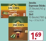 Espresso Sticks oder 3in1 Angebote von Jacobs bei Rossmann Heidelberg für 1,69 €