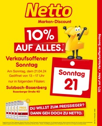 Netto Marken-Discount Prospekt für Sulzbach-Rosenberg: "10% auf alles", 2 Seiten, 21.04.2024 - 21.04.2024