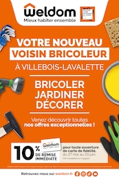Catalogue Weldom à Ribérac, avec 16 pages Prospectus Weldom à Ribérac, "VOTRE NOUVEAU VOISIN BRICOLEUR À VILLEBOIS-LAVALETTE", 16 pages, 27/05/2026 - 23/06/2026