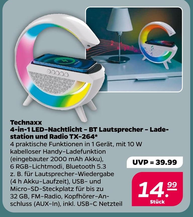 4-in-1 LED-Nachtlicht – BT Lautsprecher – Ladestation und Radio TX–264