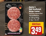 Beef Rindfleisch Burger Patties von Butcher‘s für 3,49 € bei REWE im Angebot Beef Rindfleisch Burger Patties von Butcher‘s im aktuellen REWE Prospekt