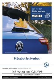 Volkswagen Werkstatt & Auto Prospekt der aktuellen Woche mit 1 Seite, gültig von 01.09.2025 bis 30.11.2025, in Großheubach und Umgebung Aktueller Volkswagen Werkstatt & Auto Prospekt in Großheubach und Umgebung, "Herbstliche Angebote." mit 1 Seite, 01.09.2025 - 30.11.2025