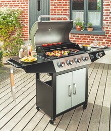 Barbecue à gaz 4 brûleurs + 1 feu latéral - Mr Bricolage à Alès Barbecue à gaz 4 brûleurs + 1 feu latéral en promo chez Mr Bricolage Alès à 259,00 €