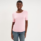Pull manches courtes col rond rose clair femme - La Halle Pull manches courtes col rond rose clair femme à 9,99 € dans le catalogue La Halle