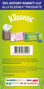 Kleenex Prospekt für Kornwestheim mit 1 Seiten Kleenex Prospekt für Kornwestheim: "20% SOFORT-RABATT AUF ALLE KLEENEX PRODUKTE", 1 Seiten, 30.11.2020 - 07.12.2020