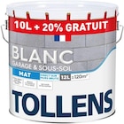 Peinture(d) garage et sous-sol Tollens blanc mat 10L+20% gratuit - Tollens en promo chez Castorama Cannes à 69,90 €