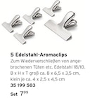 Aktuelles 5 Edelstahl-Aromaclips Angebot bei Tchibo im Supermarkt in Duisburg ab 7,99 €