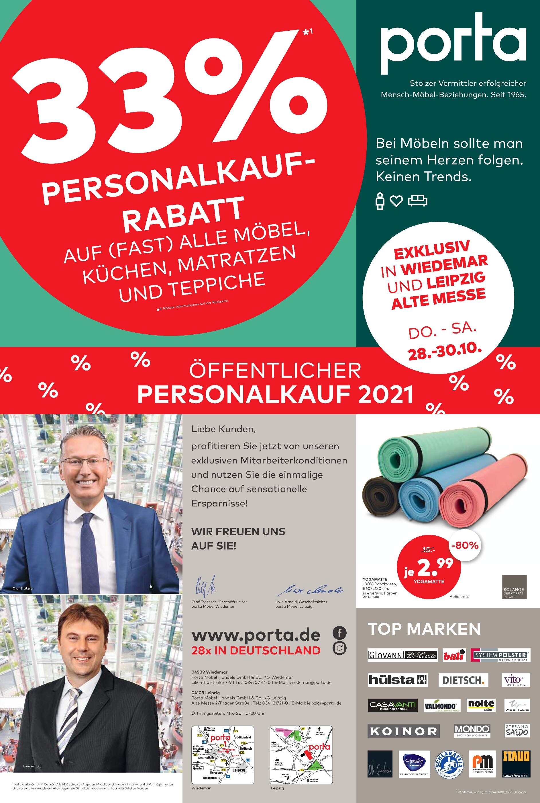 porta Möbel Prospekt für Großbothen mit 2 Seiten porta Möbel Prospekt für Großbothen: "33% PERSONALKAUFRABATT", 2 Seiten, 25.10.2021 - 30.10.2021