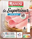 Jambon sans couenne et sans antibiotiques taux de sel réduit - Monique ranou en promo chez Intermarché Bourges à 1,57 €