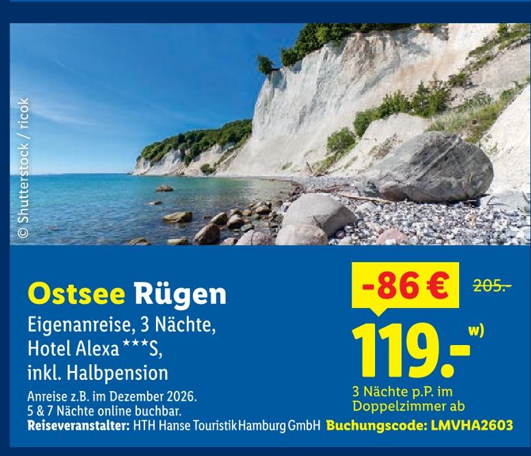Ostsee Rügen Eigenanreise, 3 Nächte, Hotel Alexa S, inkl. Halbpension