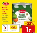 Weiße Bohnen oder Linsen im Angebot bei Netto Marken-Discount in Köln Weiße Bohnen oder Linsen Angebote von Beste Ernte bei Netto Marken-Discount Köln für 1,00 €