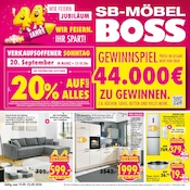 SB Möbel Boss Möbel & Einrichtung Prospekt der aktuellen Woche mit 12 Seiten, gültig von 19.09.2026 bis 25.09.2026, in Flörsheim und Umgebung Aktueller SB Möbel Boss Möbel & Einrichtung Prospekt in Flörsheim und Umgebung, "44 JAHRE WIR FEIERN JUBILÄUM" mit 12 Seiten, 19.09.2026 - 25.09.2026