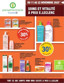 Catalogue E.Leclerc à Aurillac cette semaine, valable du 11/11/2025 au 22/11/2025 Prospectus E.Leclerc à Aurillac, "SOINS ET VITALITÉ À PRIX E.LECLERC", 4 pages de promos valables du 11/11/2025 au 22/11/2025