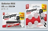 Batterien MAX AA oder AAA im V-Markt Prospekt Batterien MAX AA oder AAA von Energizer im aktuellen V-Markt Prospekt für 7,99 €
