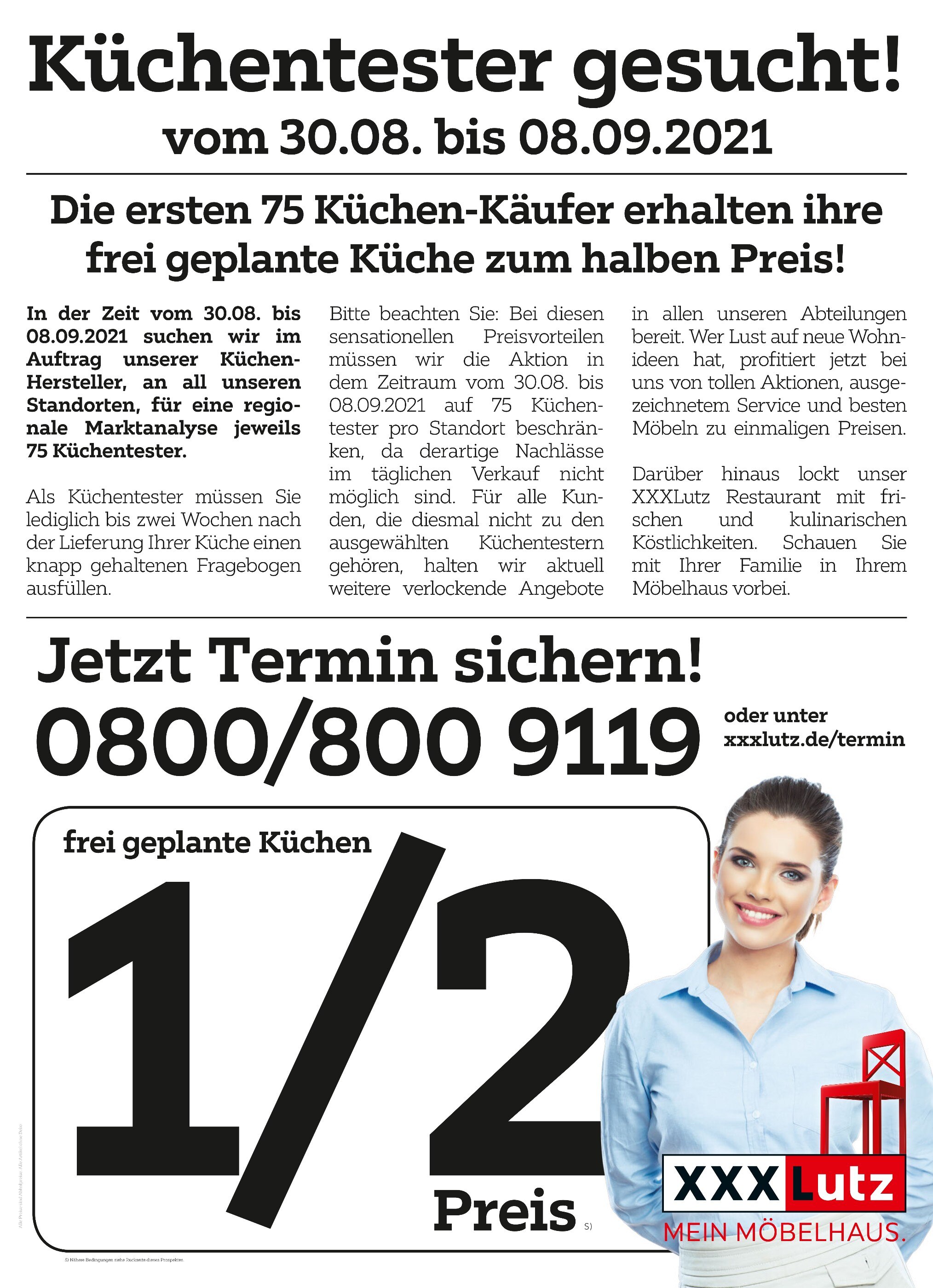XXXLutz Möbelhäuser Prospekt für Süstedt mit 4 Seiten XXXLutz Möbelhäuser Prospekt für Süstedt: "Küchentester gesucht!", 4 Seiten, 30.08.2021 - 26.09.2021