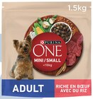 Croquettes pour chien mini adulte au bœuf et au riz - PURINA ONE - Intermarché Super à Lyon Croquettes pour chien mini adulte au bœuf et au riz - PURINA ONE en promo chez Intermarché Super Lyon à 3,29 €