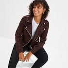 Veste courte esprit biker effet suédine marron foncé femme dans le catalogue La Halle