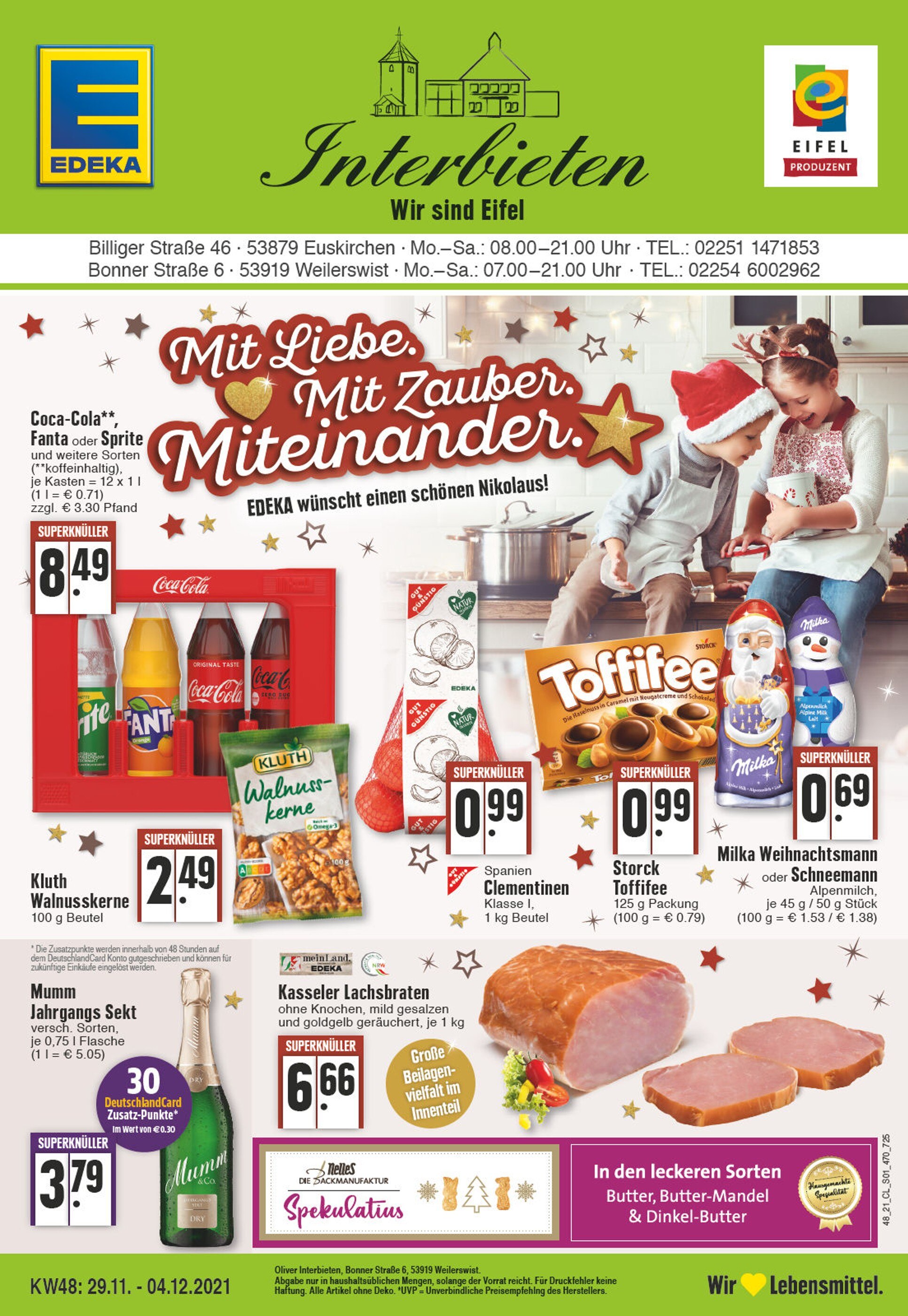EDEKA Prospekt für Weilerswist mit 24 Seiten EDEKA Prospekt für Weilerswist: "Aktuelle Angebote", 24 Seiten, 29.11.2021 - 04.12.2021