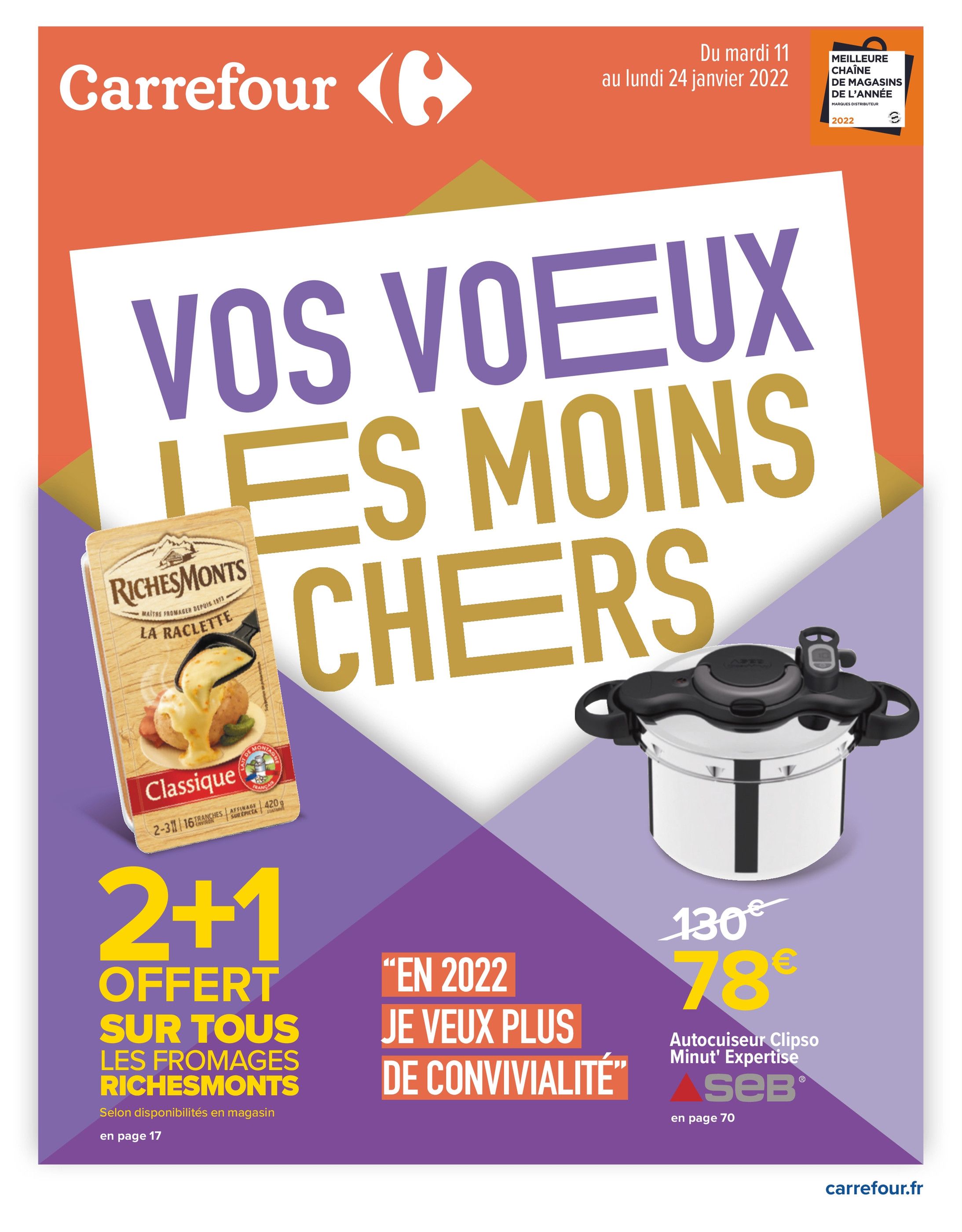 Catalogue Carrefour à Paris, avec 72 pages Prospectus Carrefour à Paris, "VOS VOEUX LES MOINS CHERS", 72 pages, 11/01/2022 - 24/01/2022
