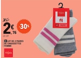 Lot de 2 paires de chaussettes femme - TISSAIA dans le catalogue E.Leclerc