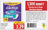 Daily Slipeinlagen von Always für 3,29 € bei E center im Angebot Daily Slipeinlagen von Always im aktuellen E center Prospekt