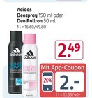 Deospray oder Deo Roll-on Angebote von Adidas bei Rossmann Kiel für 2,49 €