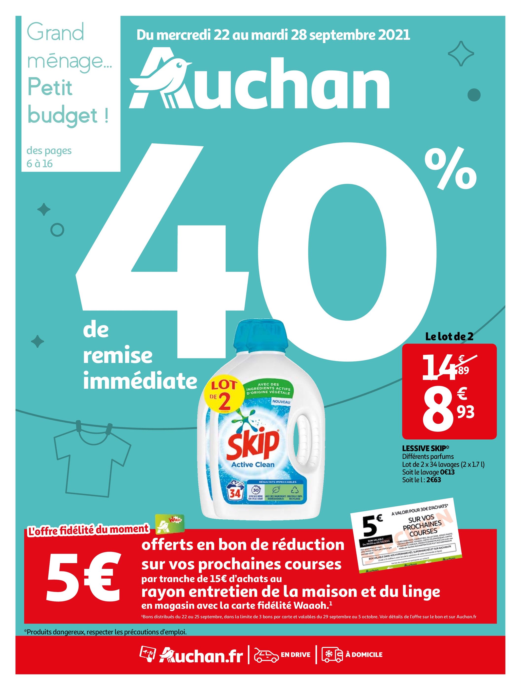 Catalogue Auchan à Nanterre, avec 64 pages Prospectus Auchan à Nanterre, "40% de remise immédiate", 64 pages, 22/09/2021 - 28/09/2021