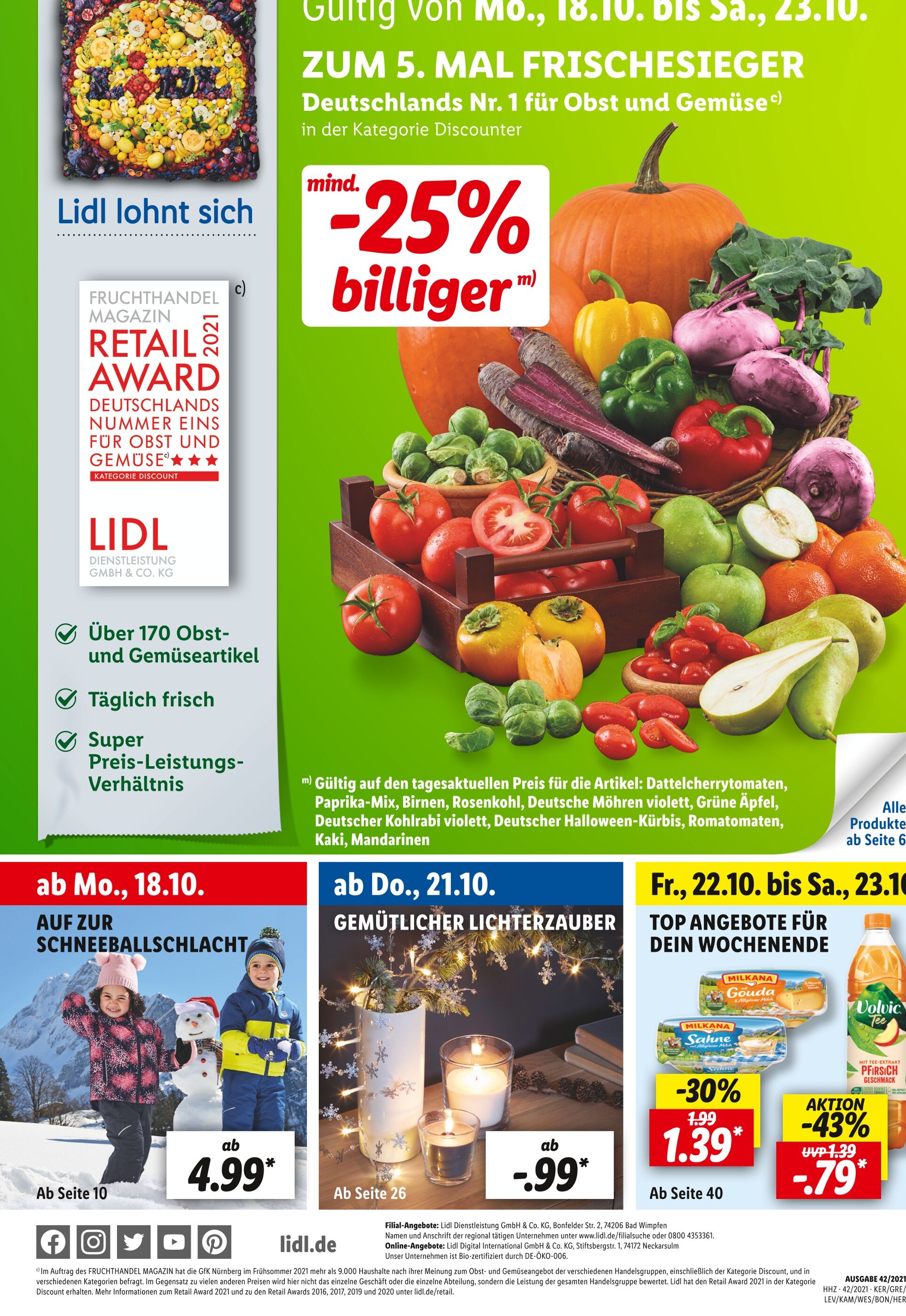 Lidl Prospekt für Düsseldorf mit 58 Seiten Lidl Prospekt für Düsseldorf: "ZUM 5. MAL FRISCHESIEGER", 58 Seiten, 18.10.2021 - 23.10.2021