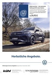 Aktueller Volkswagen Werkstatt & Auto Prospekt in Sassenburg und Umgebung, "Herbstliche Angebote." mit 1 Seite, 01.09.2025 - 30.11.2025