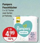 Feuchttücher Sensitive im V-Markt Prospekt Feuchttücher Sensitive von Pampers im aktuellen V-Markt Prospekt für 4,99 €