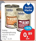 Hundenahrung im Angebot bei budni in Pinneberg Hundenahrung Angebote von Pablo bei budni Pinneberg für 0,89 €