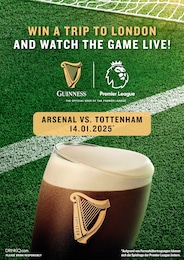 Guinness Prospekt für Augsburg: "Win a Trip to London and watch the Game live!", 2 Seiten, 18.10.2024 - 23.10.2024