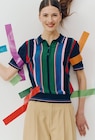 Polo rayé en maille à manches courtes en promo chez Monoprix Margaret Polo rayé en maille à manches courtes dans le catalogue Monoprix Margaret