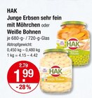 Junge Erbsen sehr fein mit Möhrchen im V-Markt Prospekt Junge Erbsen sehr fein mit Möhrchen von HAK im aktuellen V-Markt Prospekt für 1,99 €