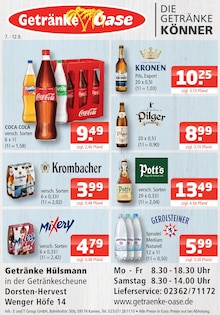 Cola im aktuellen Getränke Oase Prospekt (Marl) Cola im Getränke Oase Prospekt "Aktuelle Angebote" mit 1 Seiten (Marl)