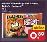 Knabber-Esspapier Zungen-Tattoo's „Halloween“ im Netto Marken-Discount Prospekt Knabber-Esspapier Zungen-Tattoo's „Halloween“ von Küchle im aktuellen Netto Marken-Discount Prospekt für 0,89 €