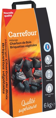 Mélange charbon de bois briquettes végétales - Carrefour Market à Villemomble Mélange charbon de bois briquettes végétales en promo chez Carrefour Market Villemomble à 14,37 €