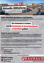BAUHAUS Prospekt "Aktuelle Mitteilung", 1 Seiten, für Leuna, 25.03.2020 - 19.04.2020 BAUHAUS Prospekt "Aktuelle Mitteilung", 1 Seiten, für Leuna, 25.03.2020 - 19.04.2020