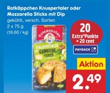 Knuspertaler oder Mozzarella Sticks mit Dip im Angebot bei Netto Marken-Discount in Jena Knuspertaler oder Mozzarella Sticks mit Dip Angebote von Rotkäppchen bei Netto Marken-Discount Jena für 2,49 €