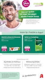 mea - meine apotheke Apotheken Prospekt der aktuellen Woche mit 4 Seiten, gültig von 01.08.2026 bis 31.08.2026, in Schwentinental und Umgebung Aktueller mea - meine apotheke Apotheken Prospekt in Schwentinental und Umgebung, "Unsere August-Angebote" mit 4 Seiten, 01.08.2026 - 31.08.2026